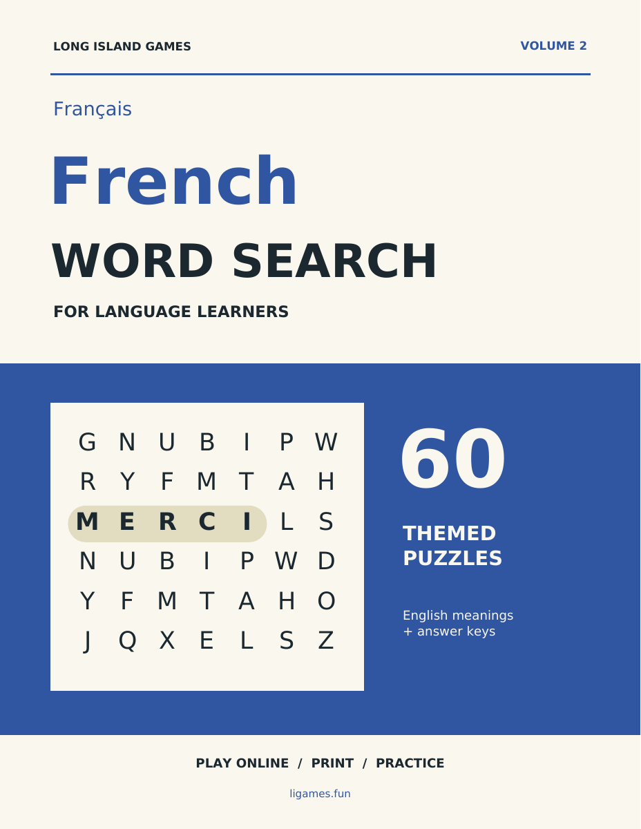 French Word Search for Language Learners, Volume 2 cover