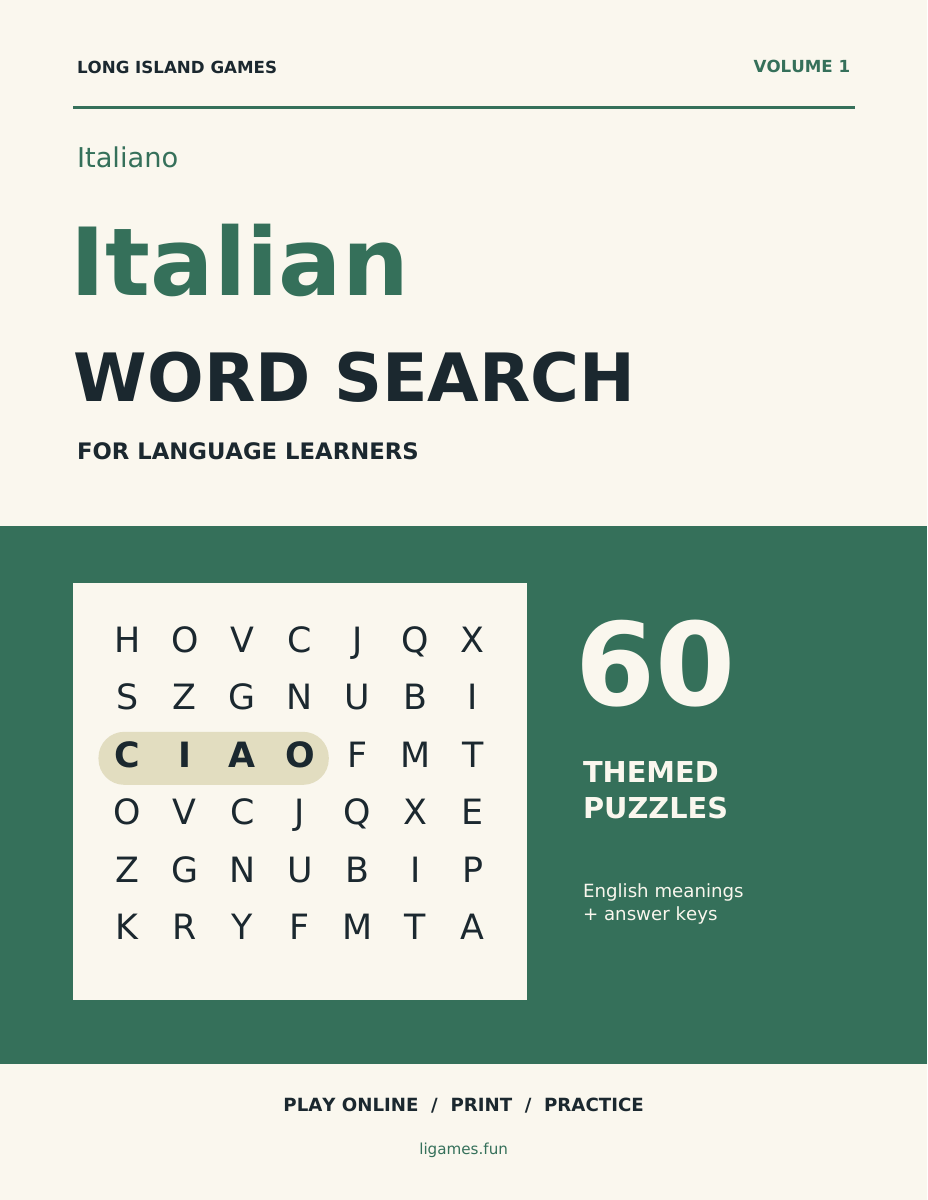 Italian Word Search for Language Learners, Volume 1 cover