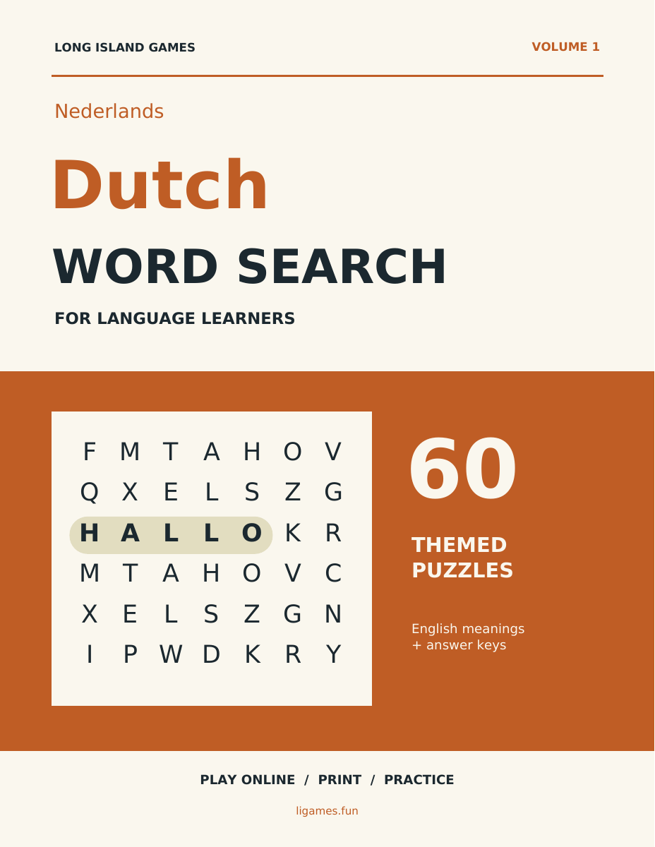 Dutch Word Search for Language Learners, Volume 1 cover