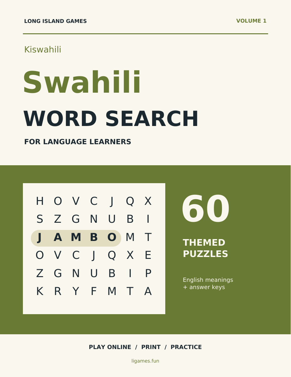 Swahili Word Search for Language Learners, Volume 1 cover