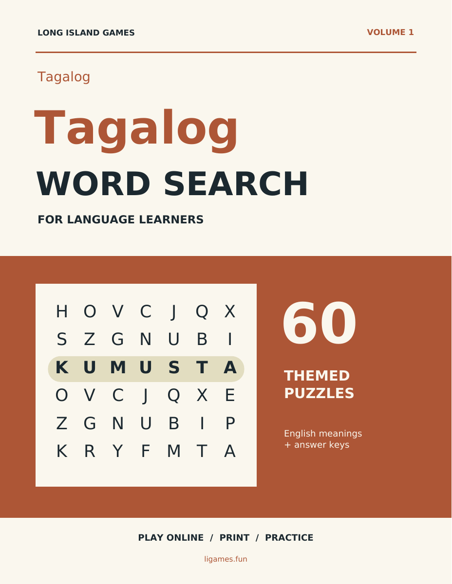 Tagalog Word Search for Language Learners, Volume 1 cover