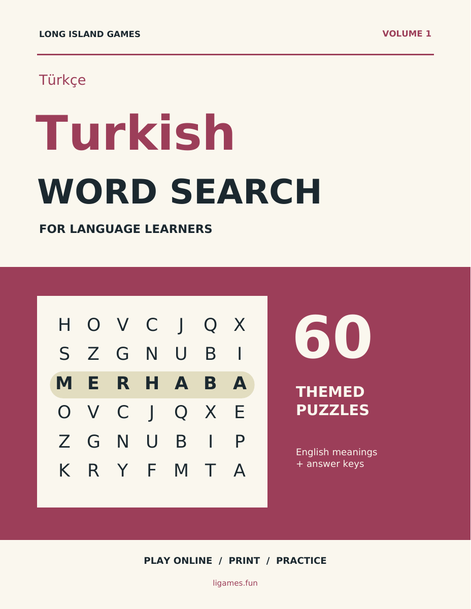 Turkish Word Search for Language Learners, Volume 1 cover